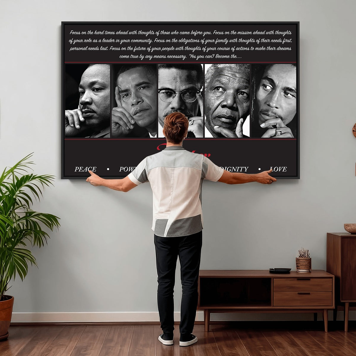 45112-MGV-CV-24X16 - Thinker Quintet Canvas Wall Art | Martin, Obama, Malcolm X, Mandela, Marley, Peace Power Respect Dignity Love