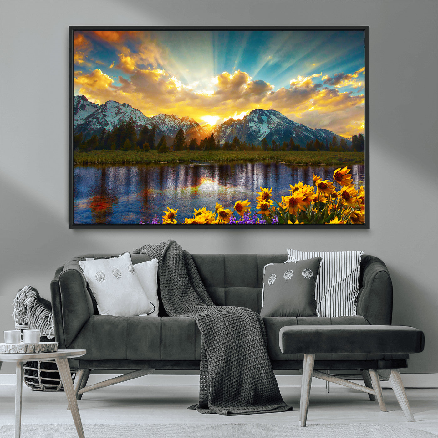 MGV-FC-36X24 - Grand Teton Park Amazing Mountain Landscape Sunset Wall Art Canvas Print