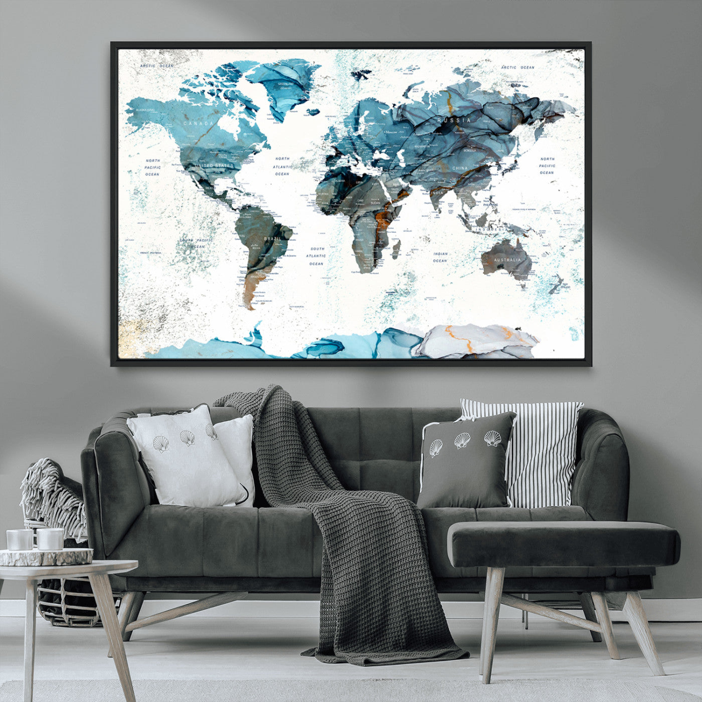 MGV-FC-36X24 - Push Pin World Map Canvas Print – Framed Wall Art for Couples to Track Their Travels – Anniversary