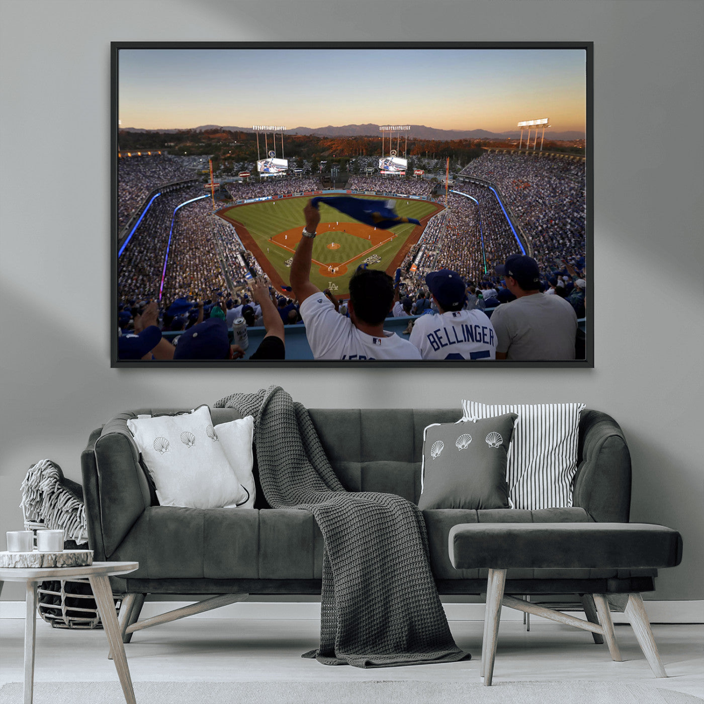 MGV-FC-36X24 - Dodger Stadium Sunset Game Triple Canvas Wall Art - Los Angeles Dodgers MLB Match