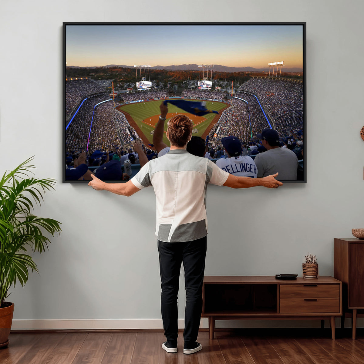 60162-MGV-CV-36X24 - Dodger Stadium Sunset Game Triple Canvas Wall Art, Los Angeles Dodgers MLB Match