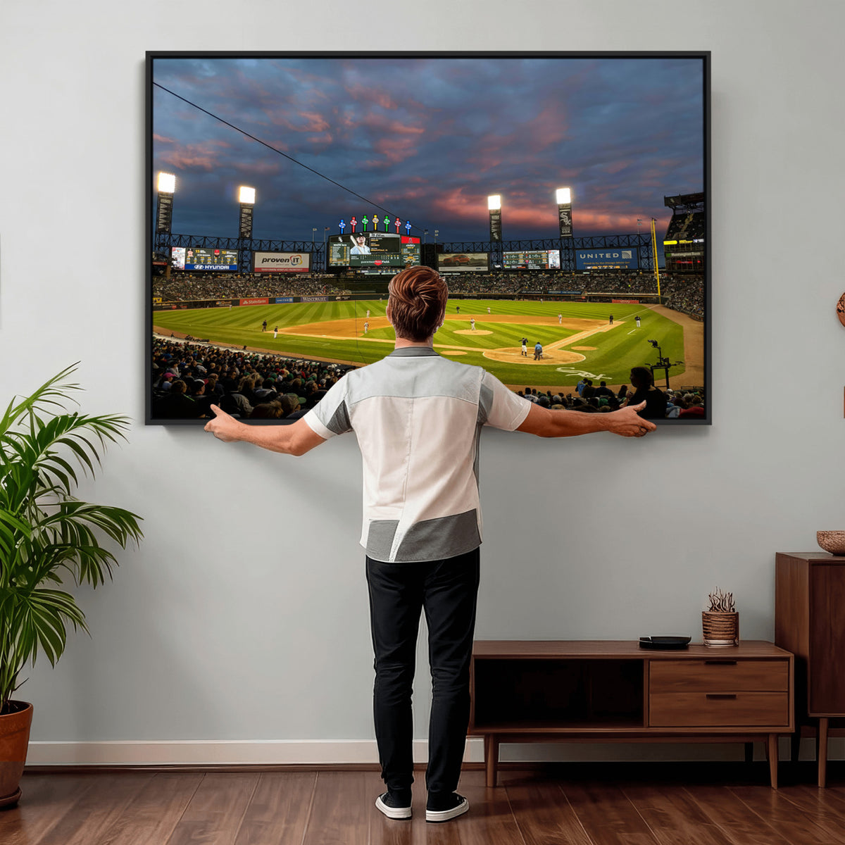 96063-MGV-CV-36X24 - Chicago White Sox Baseball Team Print Canvas, Guaranteed Rate Field, Framed and Ready to Hang