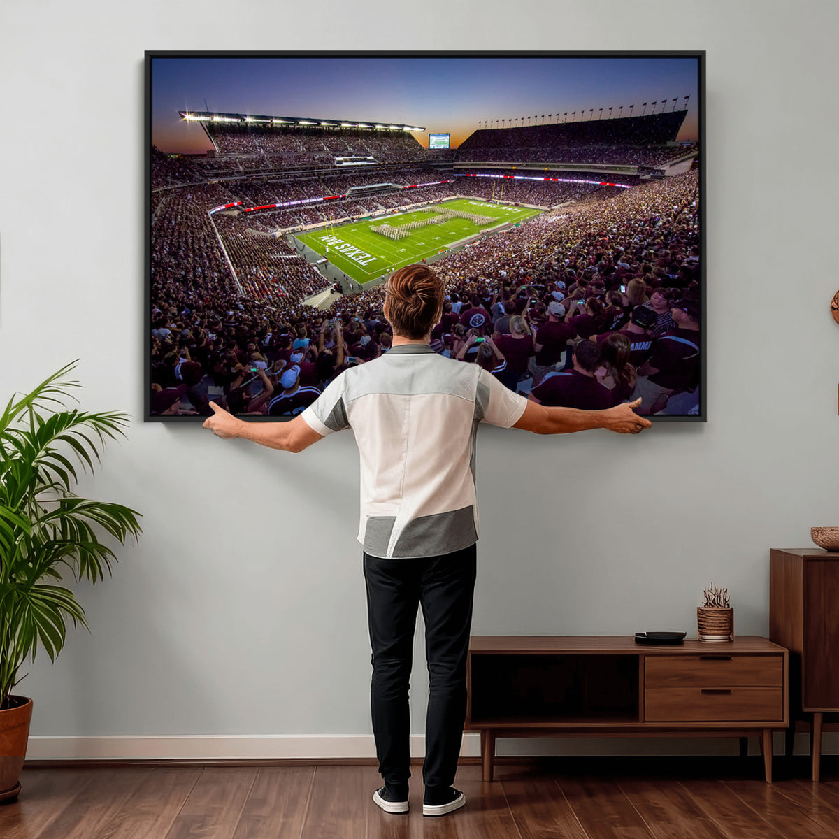 25148-MGV-CV-36X24 - Texas A&M University Aggies Football Team Print, College Station Kyle Field, Framed and Ready to Hang