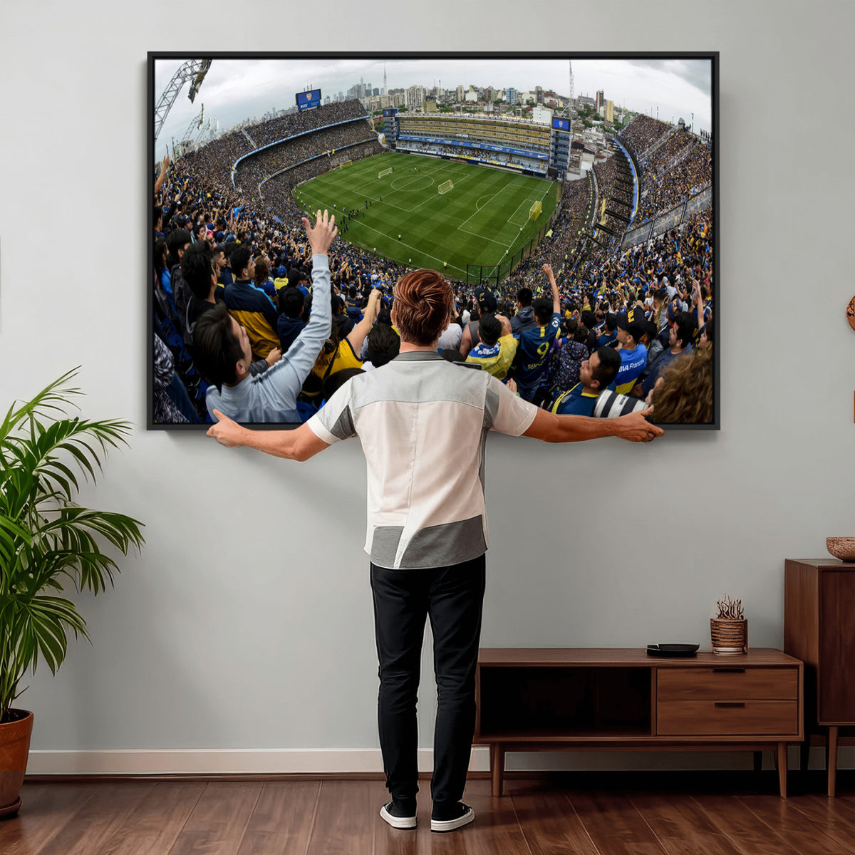 23173-MGV-CV-36X24 - Boca Juniors Soccer Team Print, Buenos Aires Bombonera, Framed and Ready to Hang