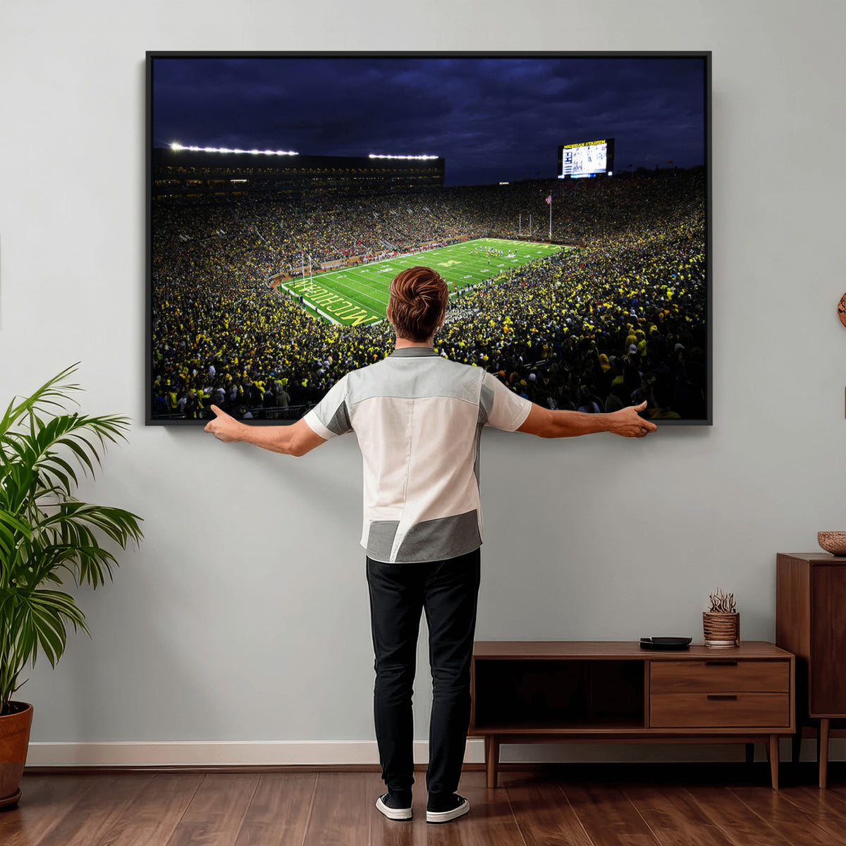 15448-MGV-CV-36X24 - Michigan Wolverines Football Canvas Wall Decor, Football Team Print, Ann Arbor Michigan Stadium