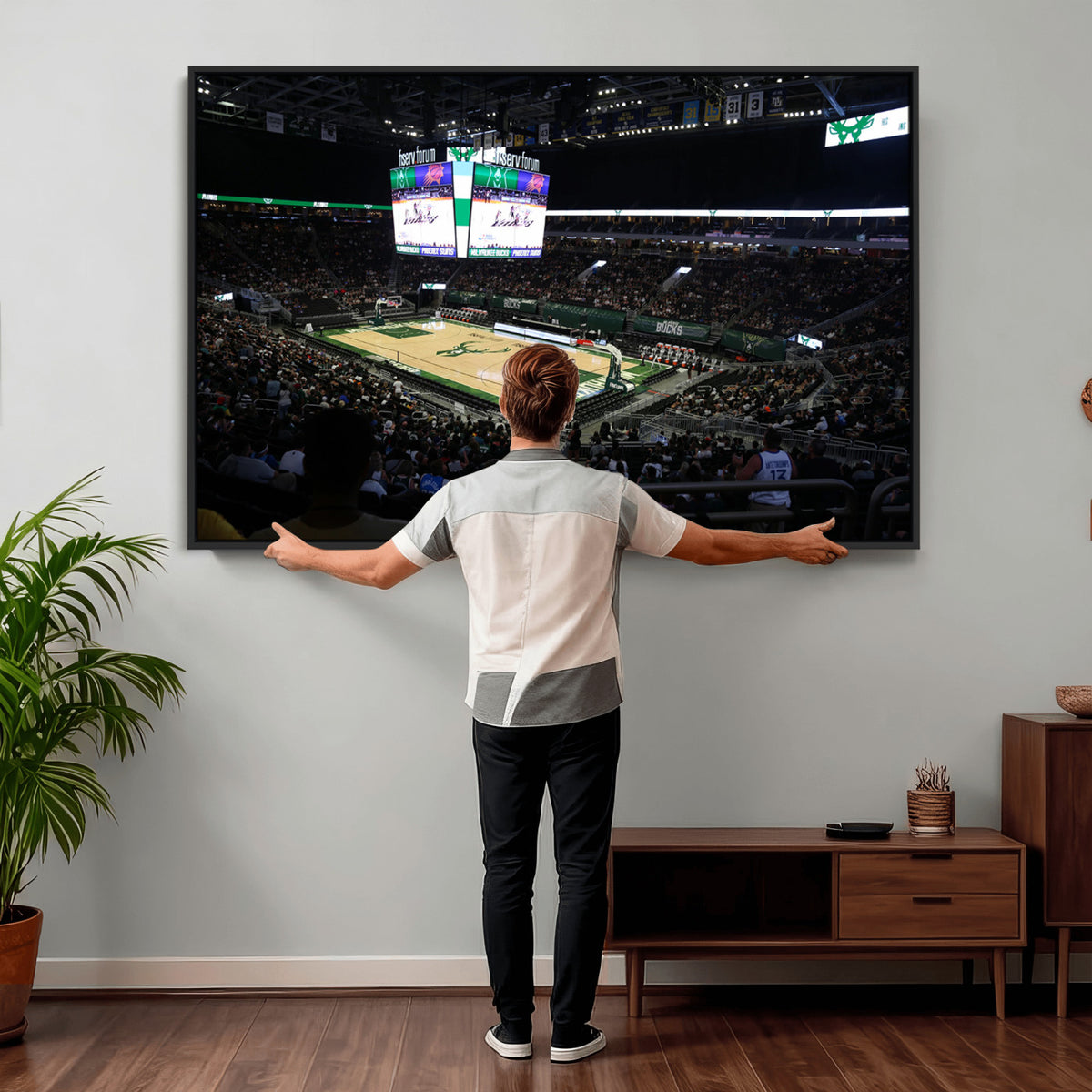 69882-MGV-CV-36X24 - Milwaukee Bucks Basketball Print, Fiserv Forum Stadium Wall Art