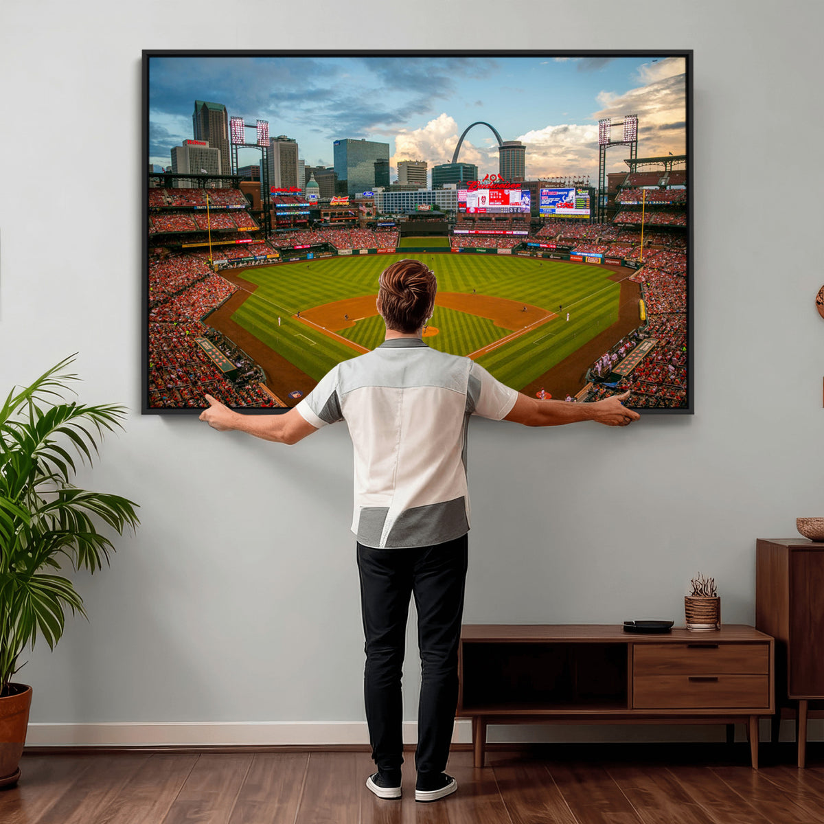 34054-MGV-CV-36X24 - St. Louis Cardinals Baseball Team Print, Busch Stadium Wall Art, Framed and Ready to Hang