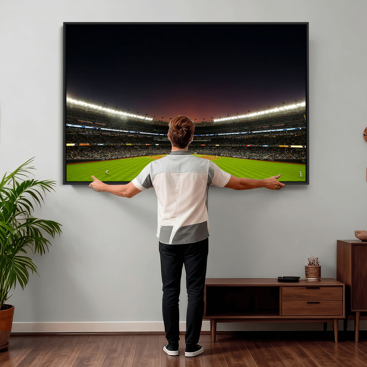 59138-MGV-CV-36X24 - Yankee Stadium Night Game Triple Canvas, New York Yankees Stadium Wall Art