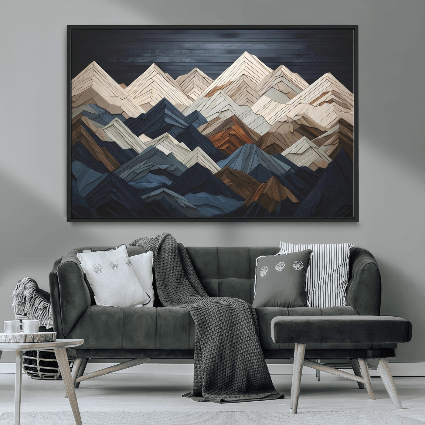 MGV-FC-36X24 - Mountain Range Art Wood Style Wall Art - Ready to Hang 3-Piece Set for Modern Rustic Decor, Abstract