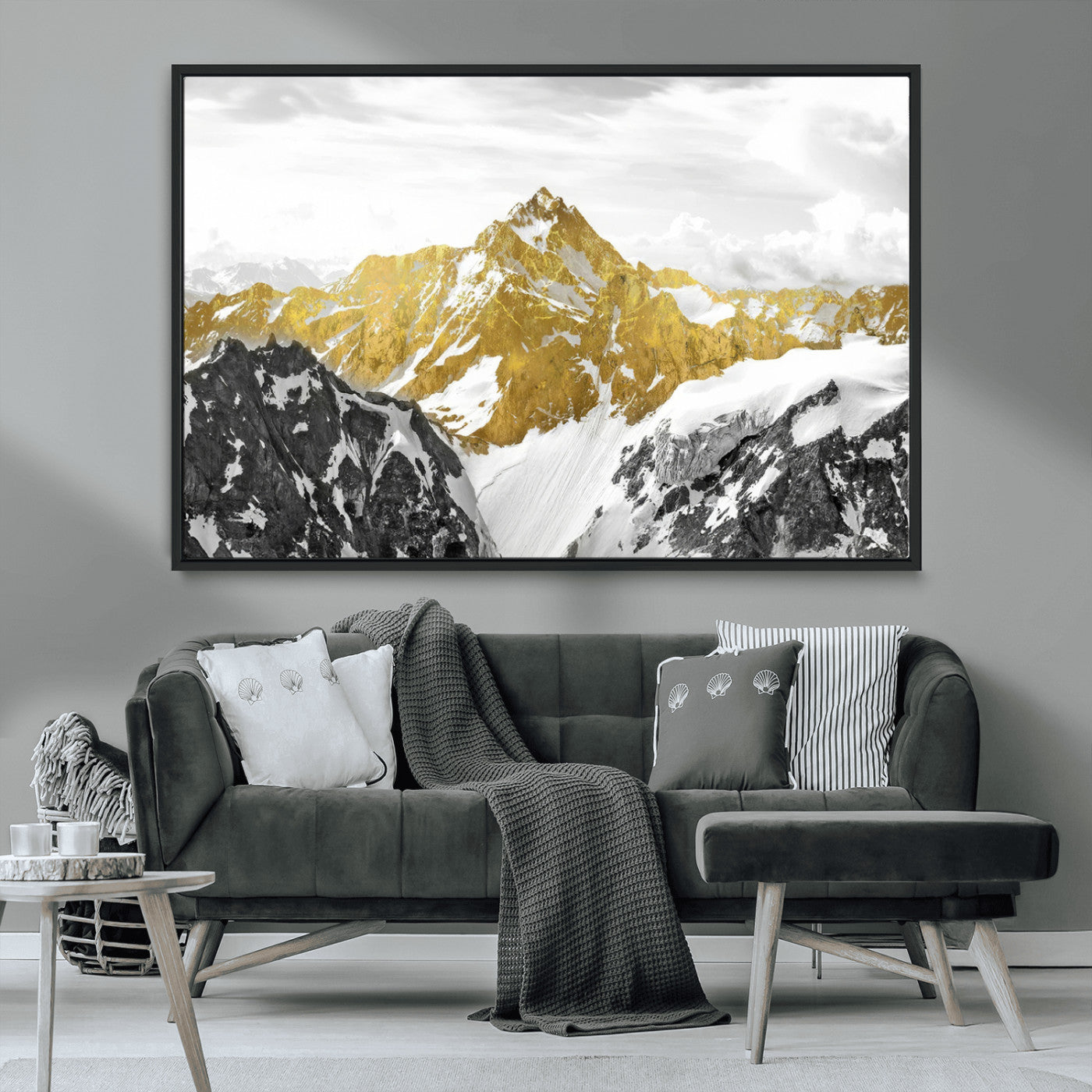 MGV-FC-36X24 - Gold Abstract Mountains Wall Art Print on Canvas, Nature Wall Art Print,