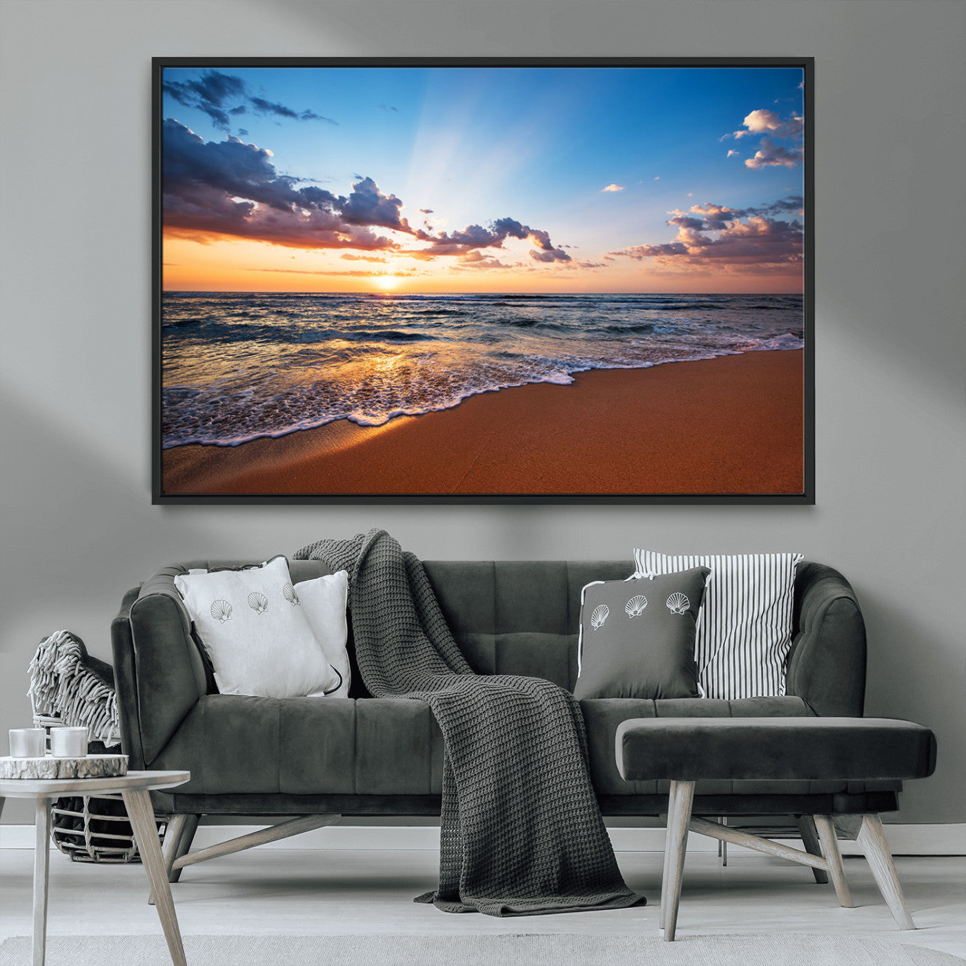 MGV-FC-36X24 - Golden Hour Beach Sunset Wall Art | Canvas Print | Ready to Hang | Coastal Wall Art for Living Room