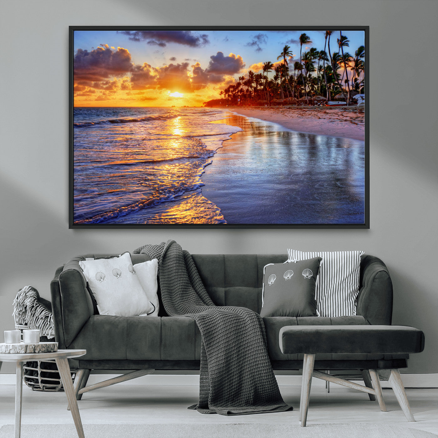 MGV-FC-36X24 - Serene Beach Sunset Wall Art Canvas- Coastal Seascape Print for Living Room or Bedroom, Ocean Waves