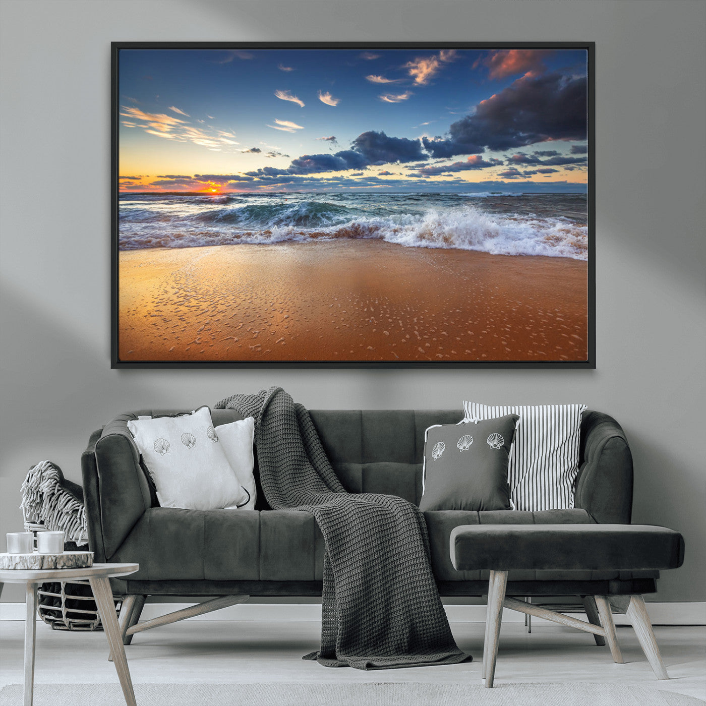 MGV-FC-36X24 - Beach Canvas Wall Art - Coastal Seascape Print for Living Room or Bedroom, Ocean Waves on Sand,