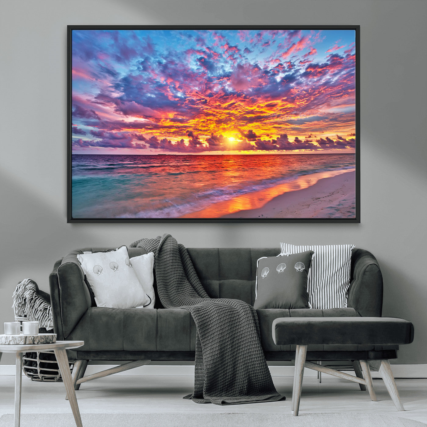 MGV-FC-36X24 - Vibrant Sunset Beach Wall Art - Ocean Sunset Canvas Print | Coastal Wall Art Decor Stunning Sunset