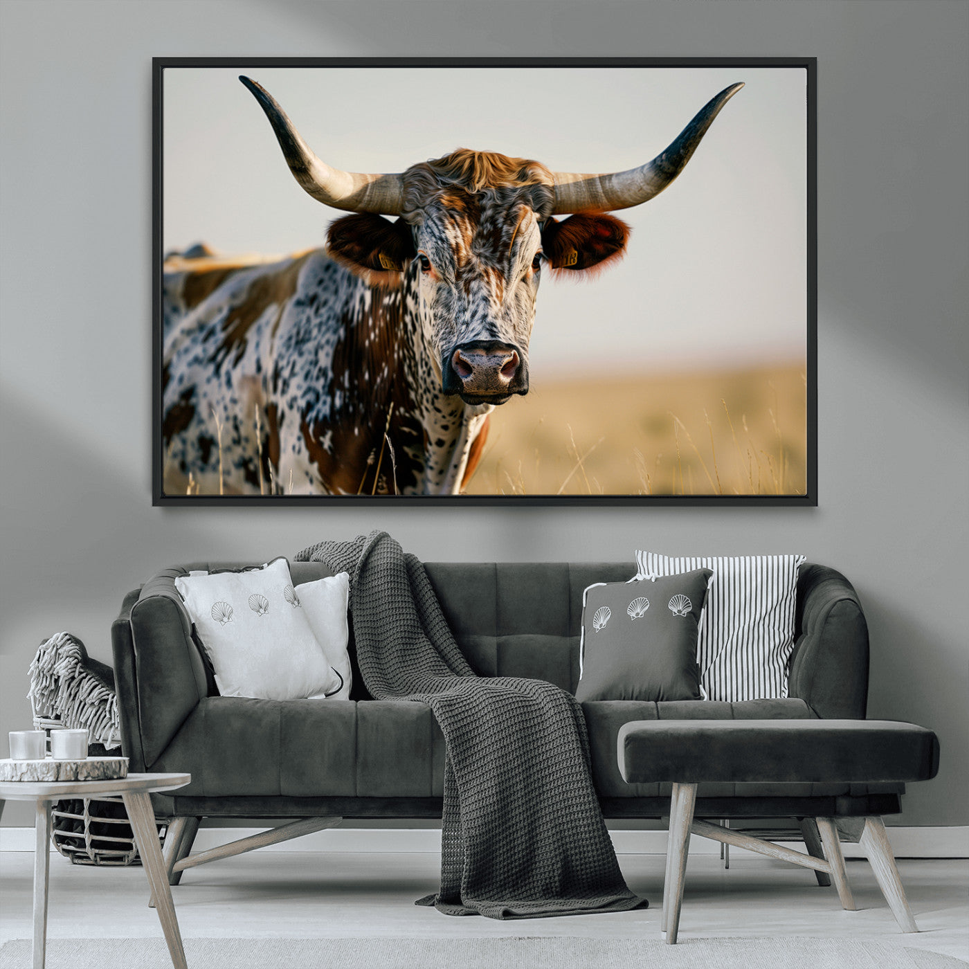 MGV-FC-36X24 - Texas Bull Longhorn Wall Art Canvas Print for Farm House Wall Decor, Farmhouse Wall Art Print