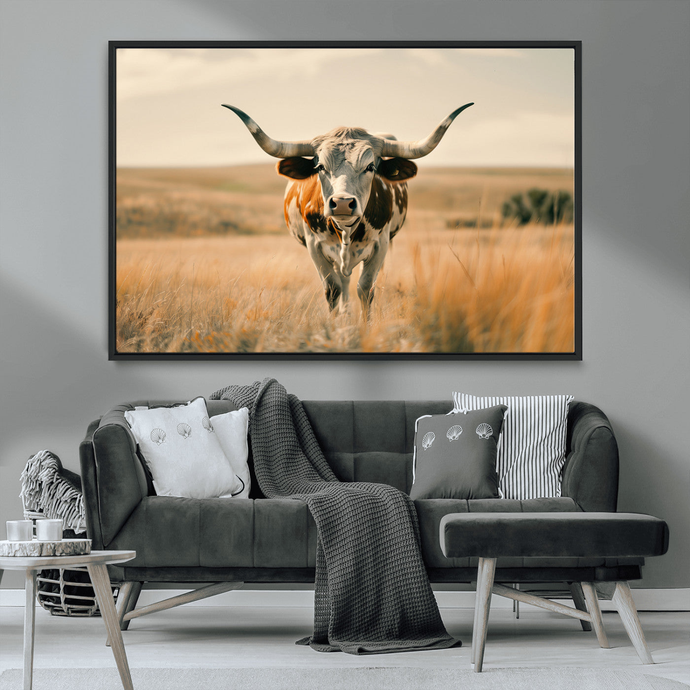 MGV-FC-36X24 - Texas Cow Wall Art Canvas Print for Farm House Wall Decor, Farmhouse Wall Art Print