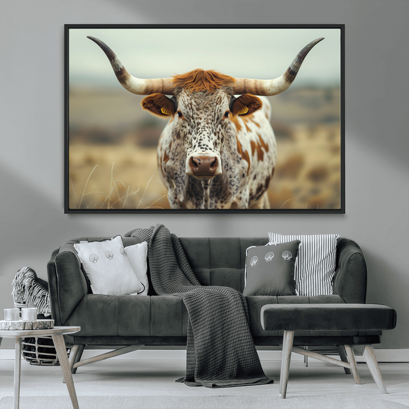MGV-FC-36X24 - Texas Cow Longhorn Wall Art Canvas Print for Farm House Wall Decor, Farmhouse Wall Art Print