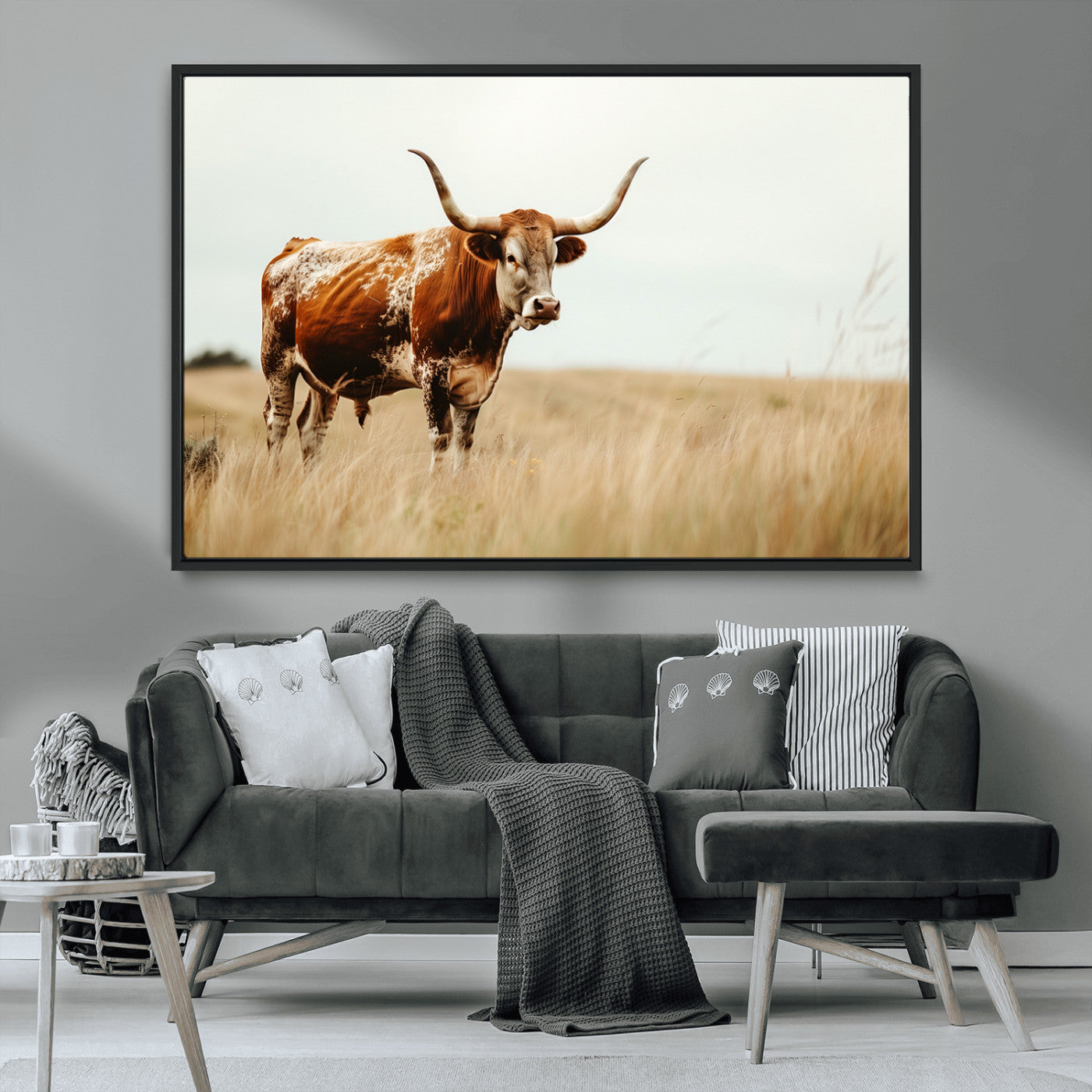 MGV-FC-36X24 - Texas Longhorn Canvas Wall Art Print – Majestic Western Cattle in Rustic Farmhouse Decor – Cow Wall
