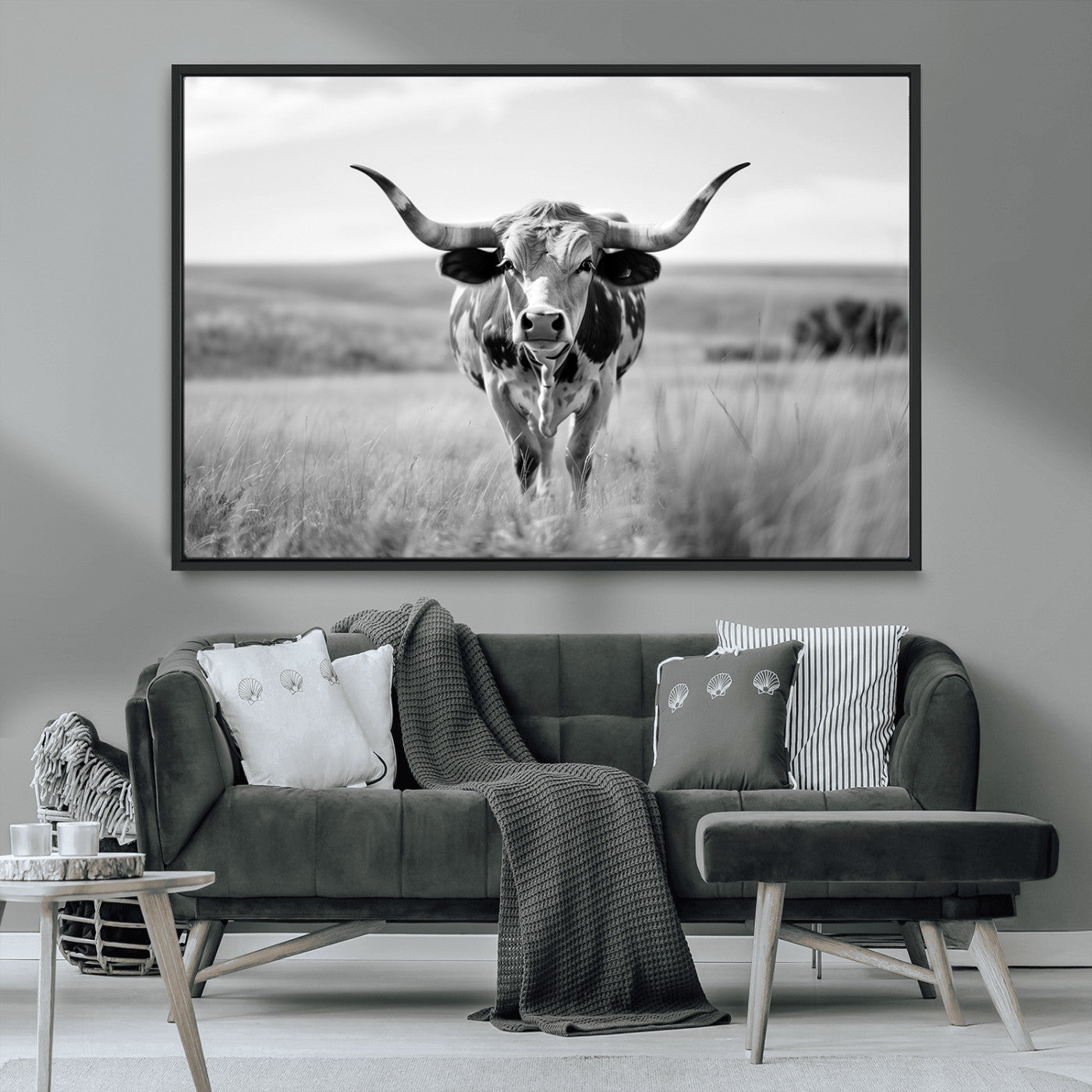 MGV-FC-36X24 - Texas Cow Longhorn Wall Art Canvas Print for Farm House Wall Decor, Farmhouse Wall Art Print