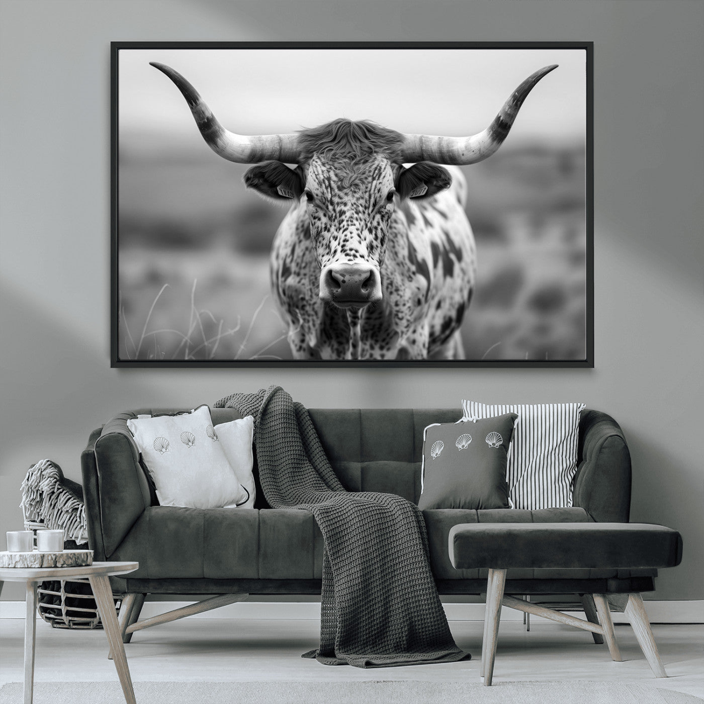 MGV-FC-36X24 - Texas Cow Longhorn Wall Art Canvas Print for Farm House Wall Decor, Farmhouse Wall Art Print