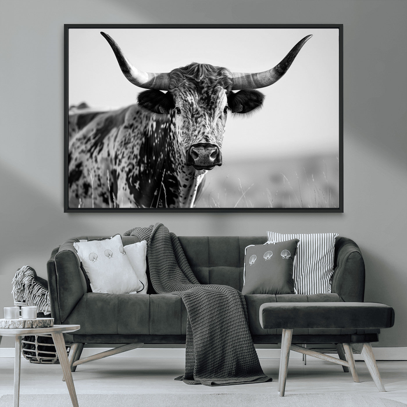MGV-FC-36X24 - Texas Highland Cow Longhorn Canvas Print - Rustic Farmhouse Wall Art - Large Texas Longhorn