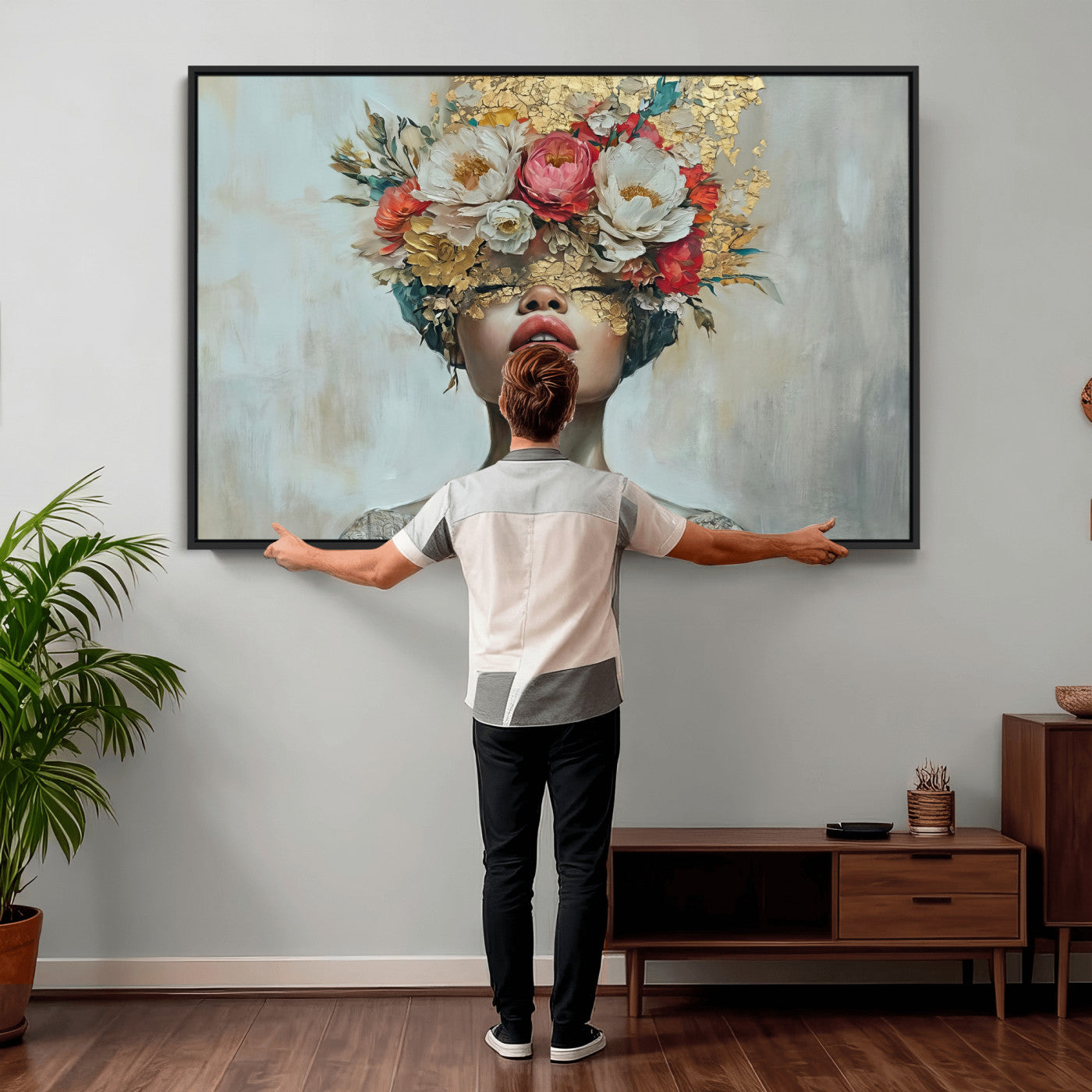 26919-MGV-CV-36X24 - Golden Petal Wall Art Canvas Print - Silhouette Woman Wall Art Canvas Print, Floral Woman Portrait