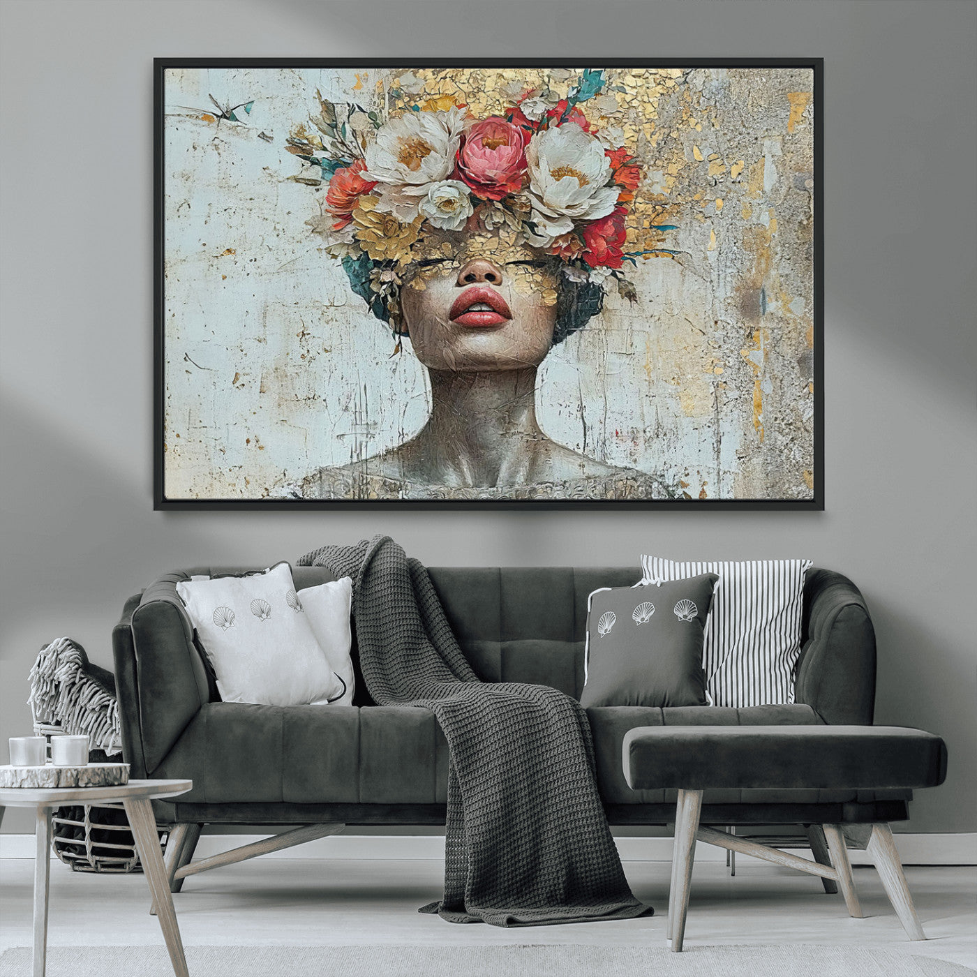 MGV-FC-36X24 - Golden Petal Wall Art Canvas Print - Silhouette Woman Wall Art Canvas Print, Floral Woman Portrait