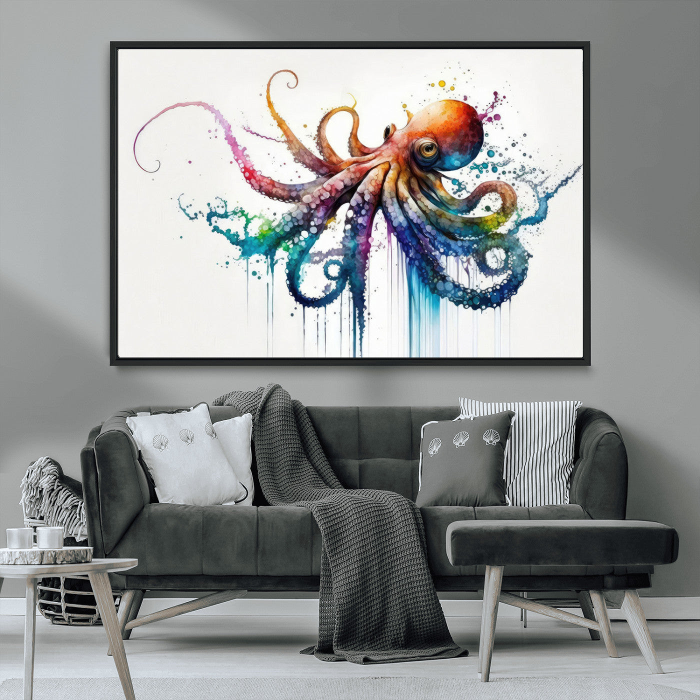 MGV-FC-36X24 - Watercolor Vibrant Octopus Wall Art Canvas Print | Abstract Sea Life Art | Colorful Marine Creature