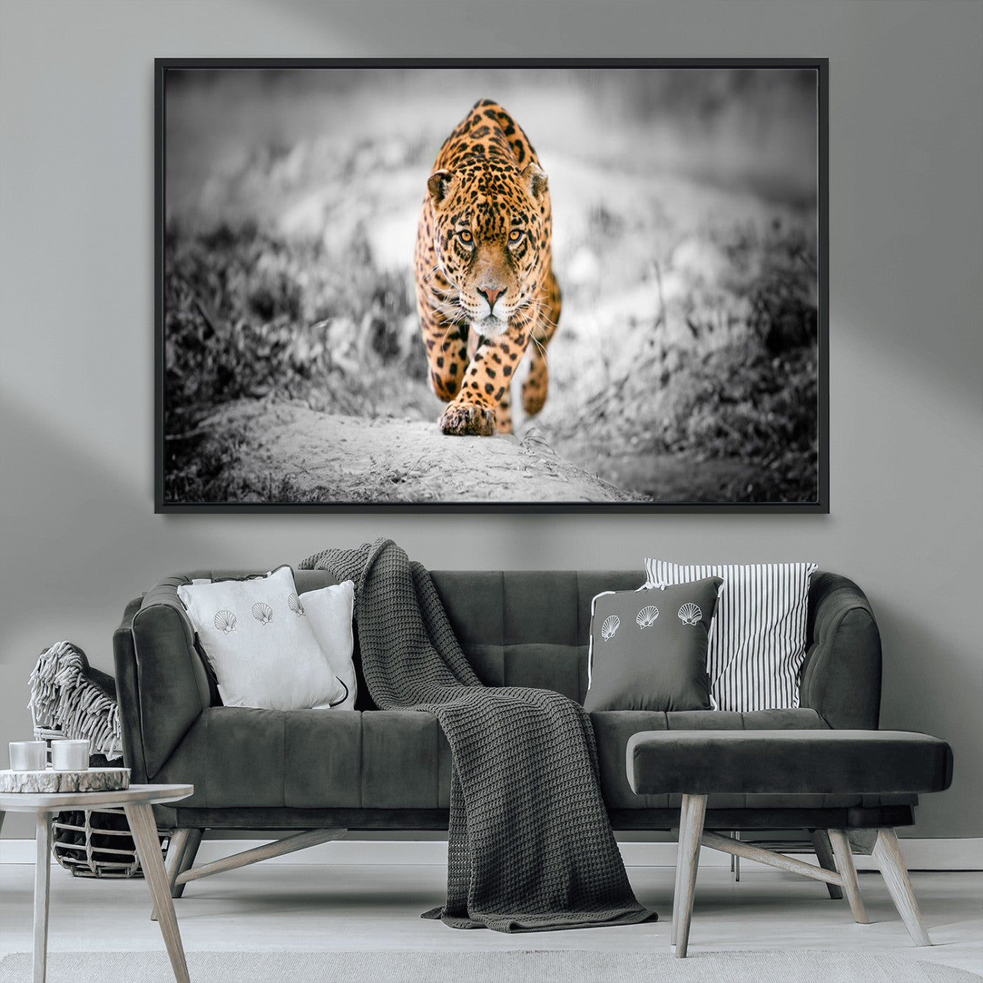 MGV-FC-36X24 - Jaguar Wall Art Canvas Print - Majestic Big Cat in Focused Pursuit - Ready to Hang