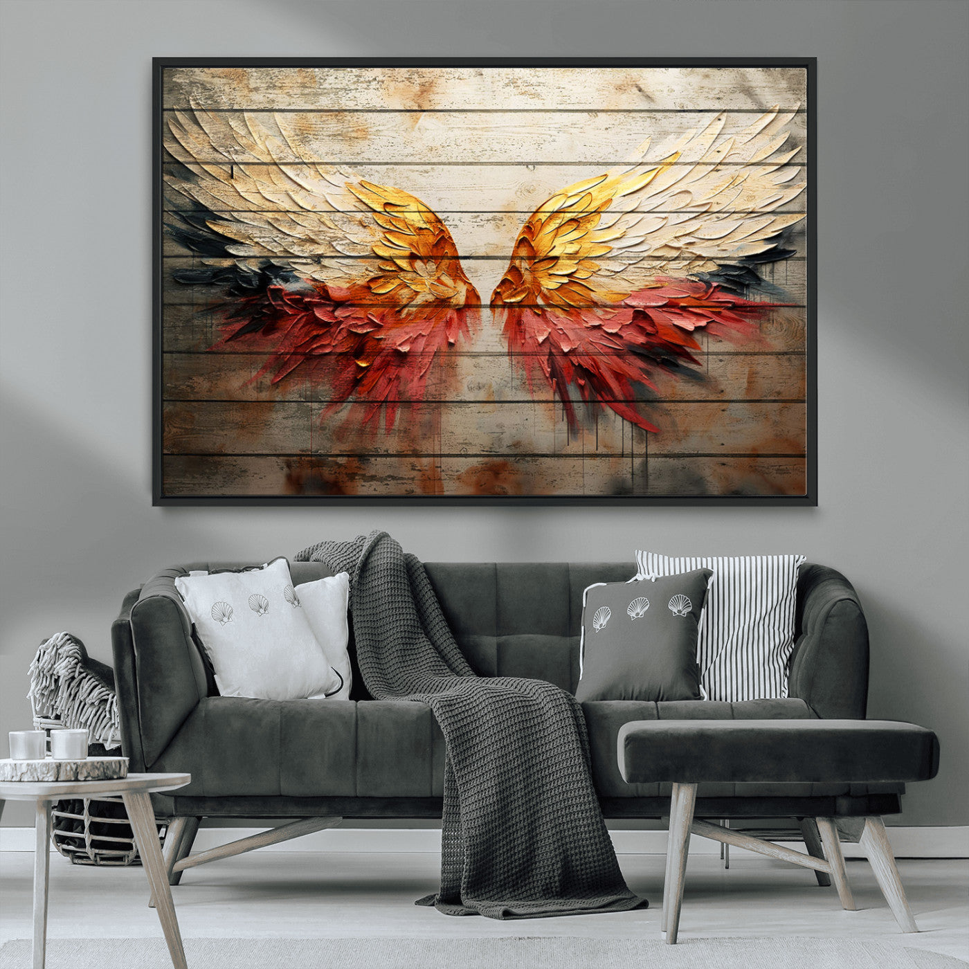 MGV-FC-36X24 - Abstract Angel Wings Canvas Wall Art – Framed and Ready to Hang Modern Angelic Wings Decor for