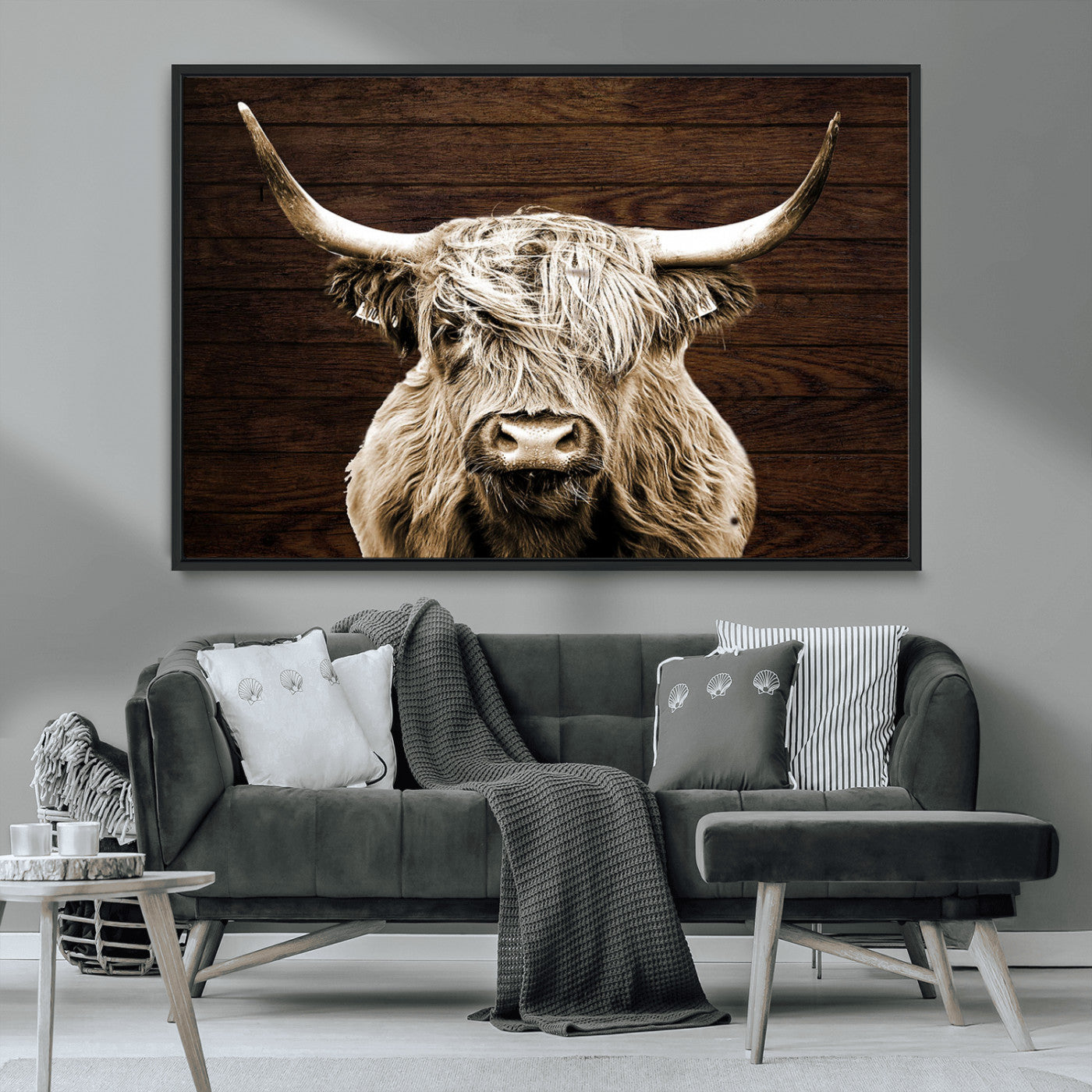 MGV-FC-36X24 - Highland Cow Wall Art Canvas Print, Rustic Farmhouse Decor, Majestic Scottish Highland Bull Portrait