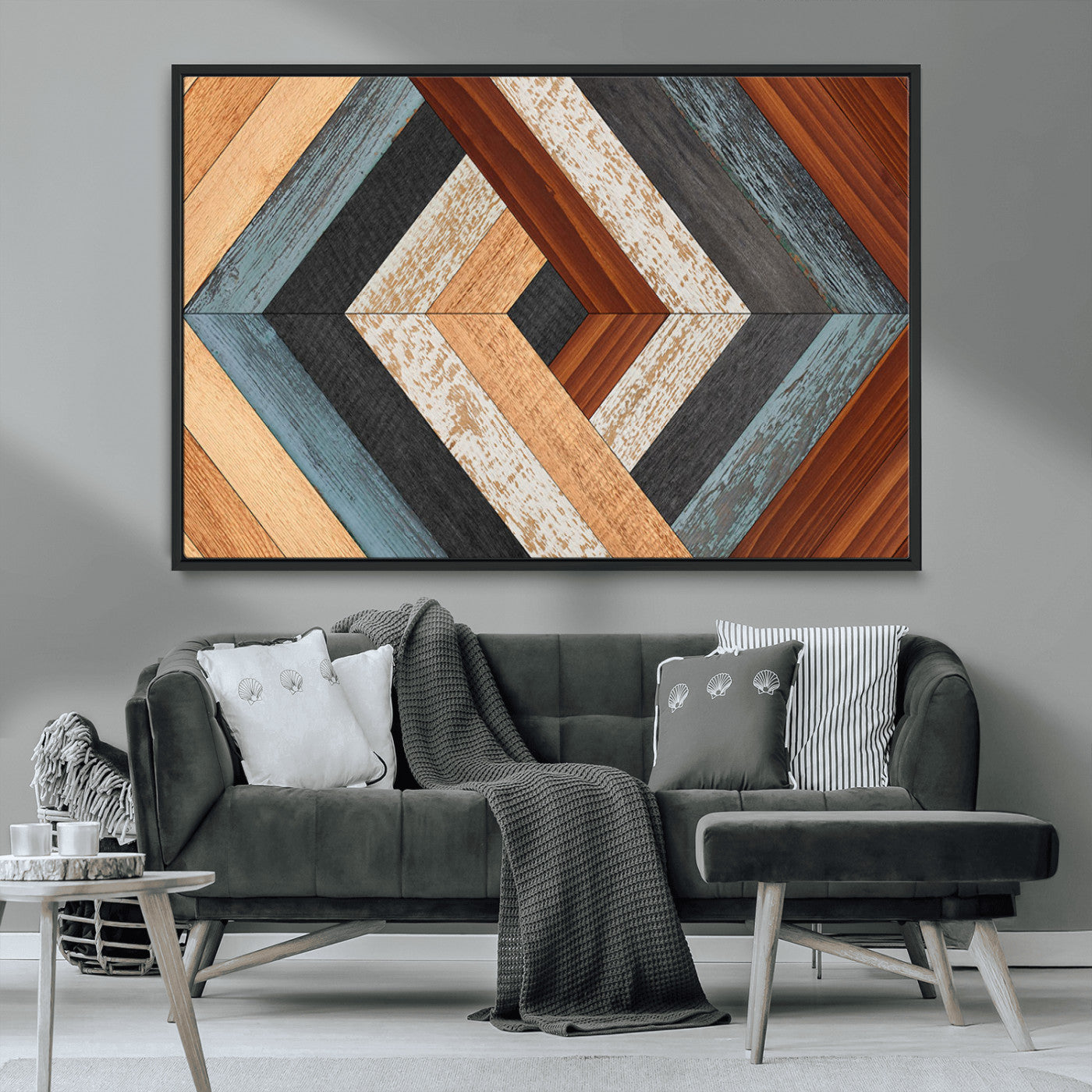 MGV-FC-36X24 - Geometric Wood Art Wall Decor Canvas Print, Rustic Wooden Pattern Triptych Wall Art for Living Room