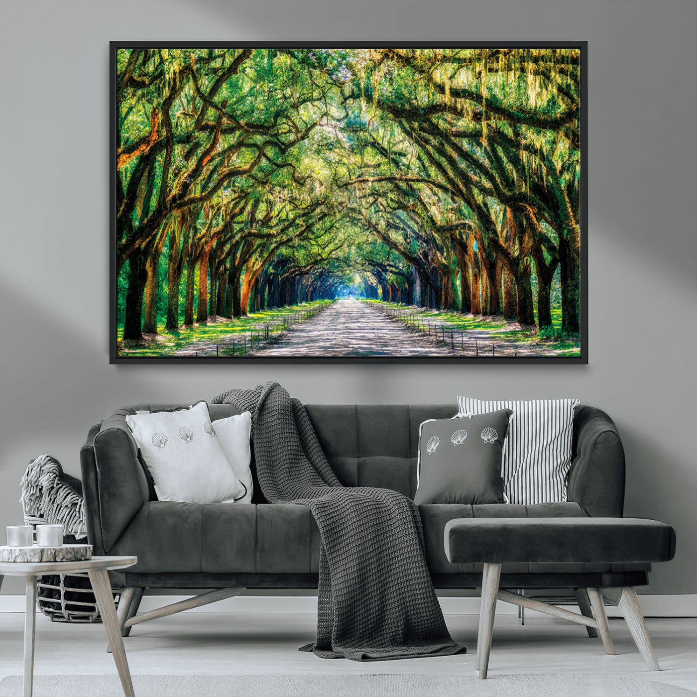MGV-FC-36X24 - Serene Tree Tunnel Wall Art Canvas Print – Pathway Under Canopy of Lush Green Trees, Nature-Inspired