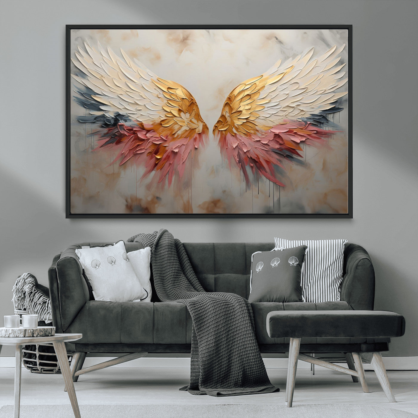 MGV-FC-36X24 - Golden Angel Wings Wall Art Canvas Print – Stunning Abstract Winged Art for Elegant Home Decor –