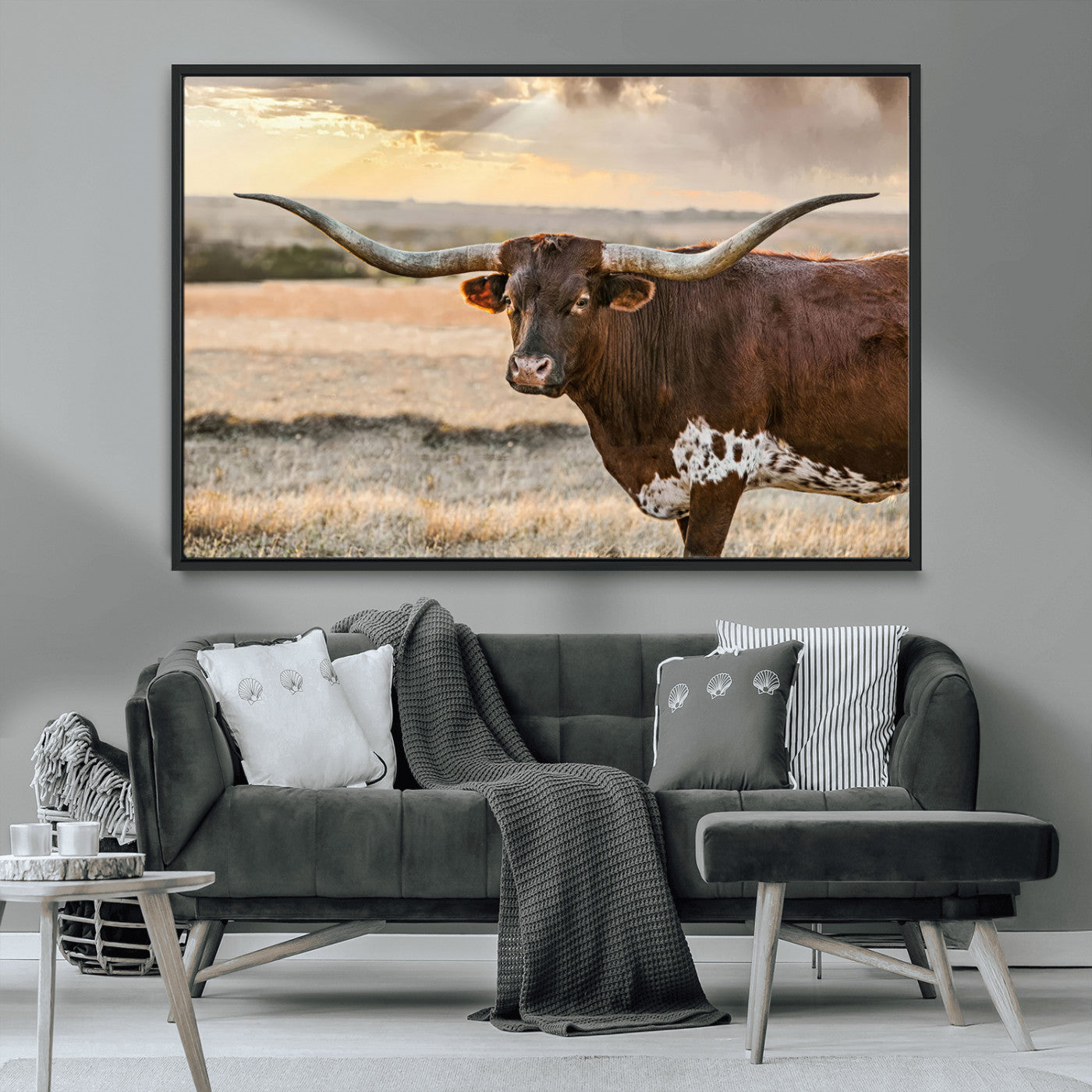 MGV-FC-36X24 - Texas Longhorn Wall Art Canvas Print, Rustic Ranch Decor, Majestic Western Longhorn Cattle