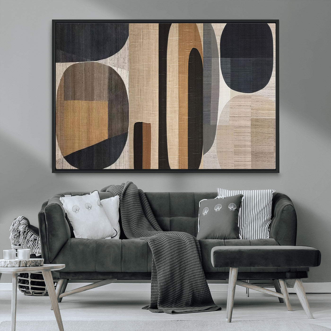 MGV-FC-36X24 - Abstract Minimalist Canvas Wall Art - Neutral Geometric Modern Boho Decor, Minimalist Brown Wabi