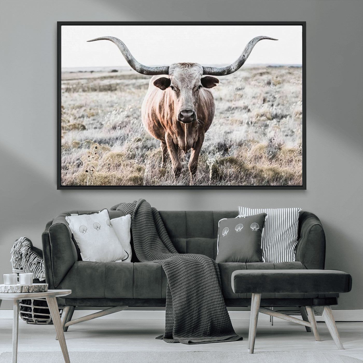 -Rustic Texas Longhorn Wall Art Canvas Print | Western Farmhouse Decor for Living Room or Office,