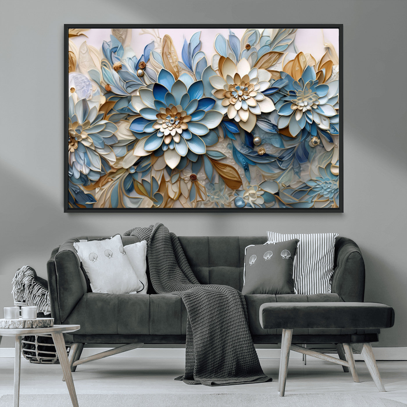 MGV-FC-36X24 - Blu Abstract Flower Wall Art Canvas Print