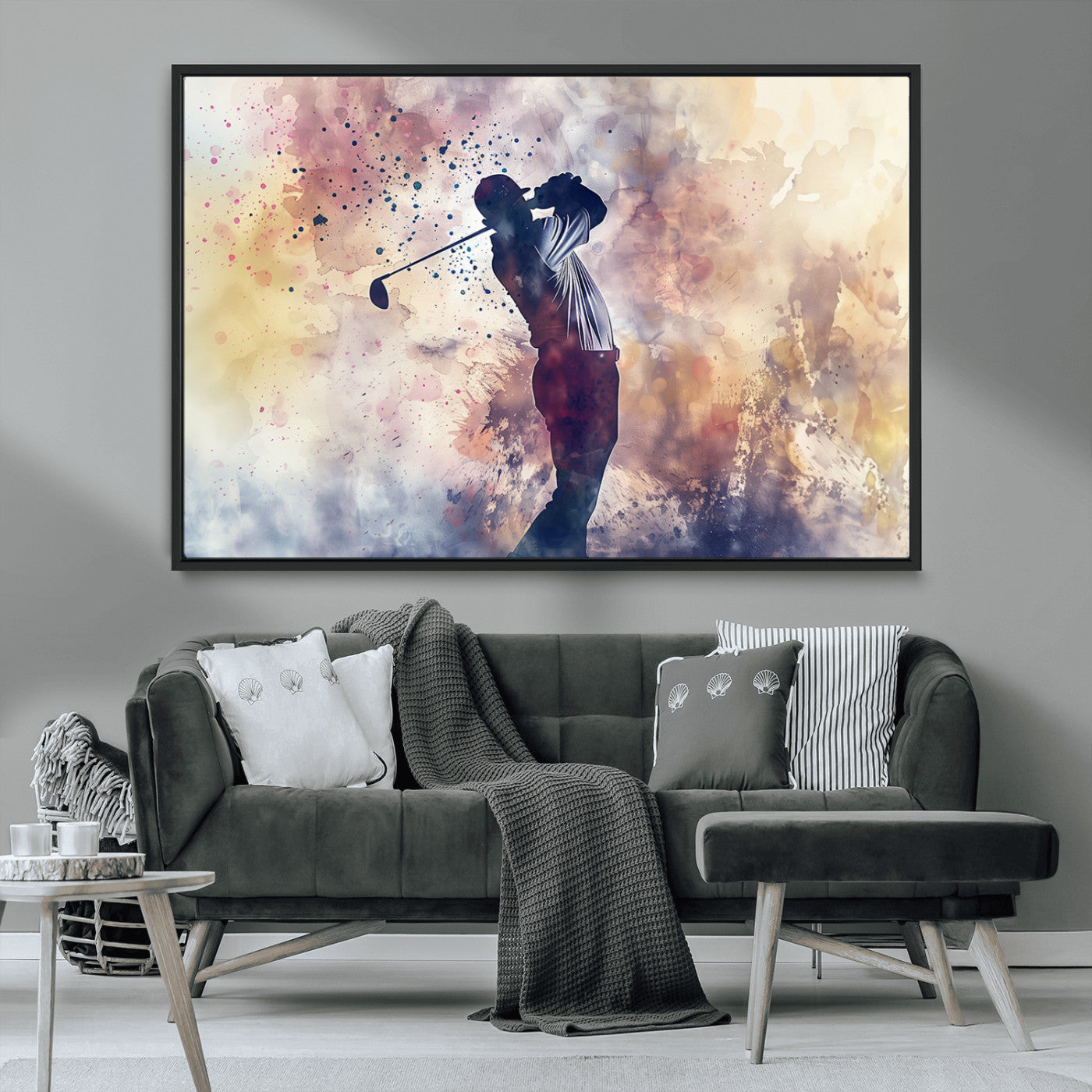 MGV-FC-36X24 - Abstract Watercolor Golf Player Wall Art Canvas Print