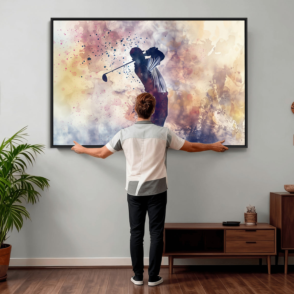10848-MGV-CV-36X24 - Abstract Watercolor Golf Player Wall Art Canvas Print