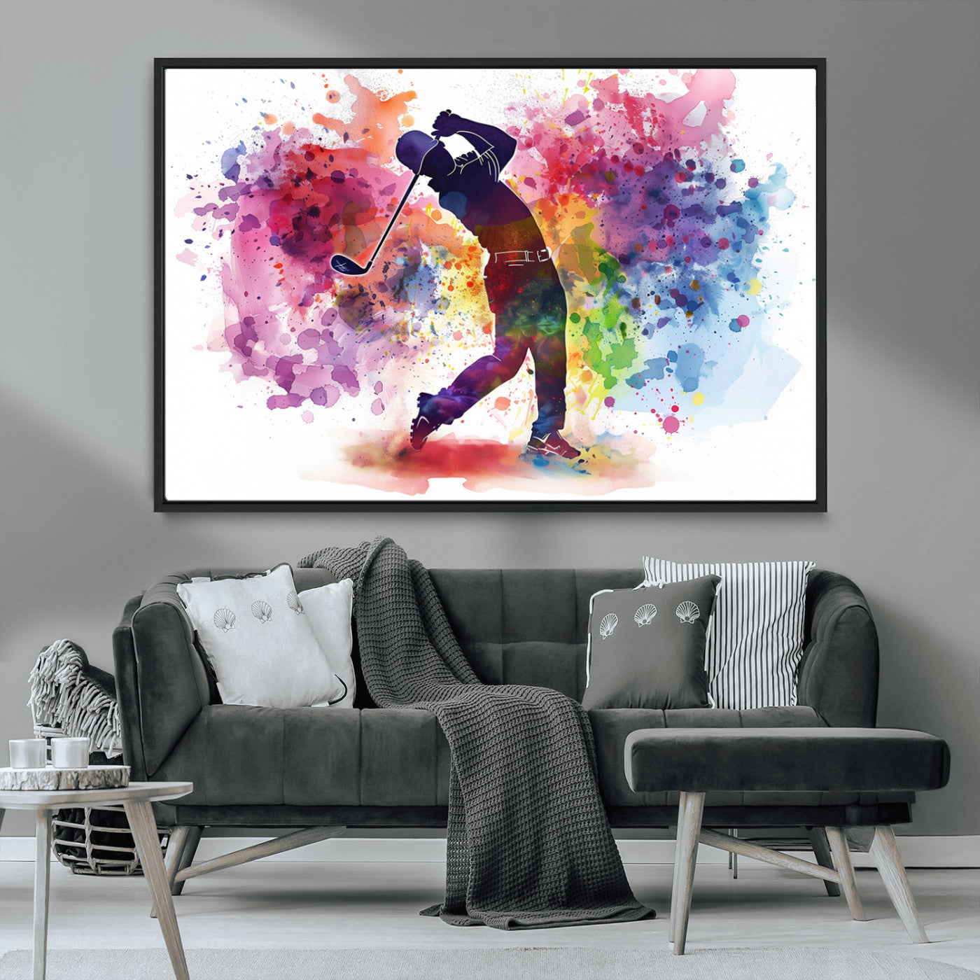 MGV-FC-36X24 - Colorful Golfer Swing Wall Art Canvas Print - Ready to Hang, Framed Sports Decor
