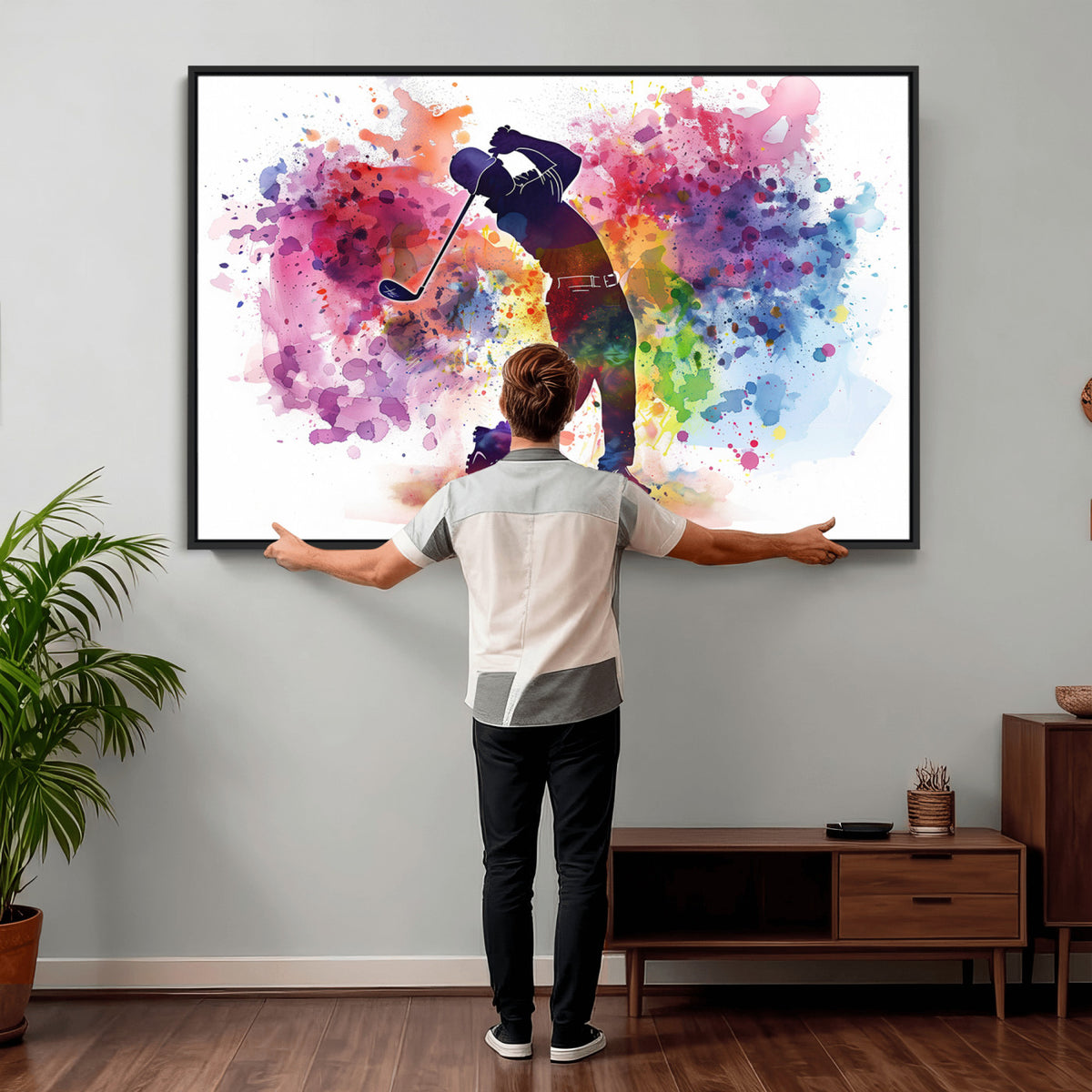 66537-MGV-CV-36X24 - Colorful Golfer Swing Wall Art Canvas Print, Ready to Hang