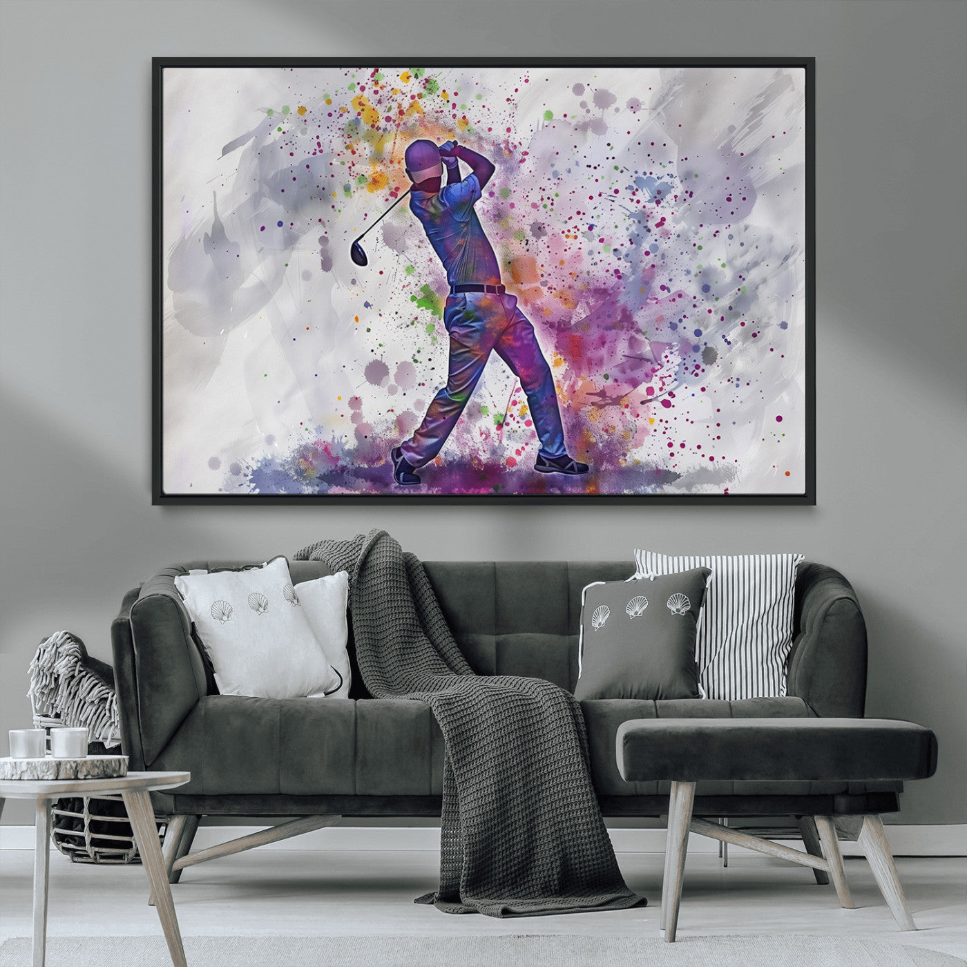 MGV-FC-36X24 - Watercolor Golf Swing Wall Art Canvas Print | Vibrant Abstract Golf Player Silhouette |