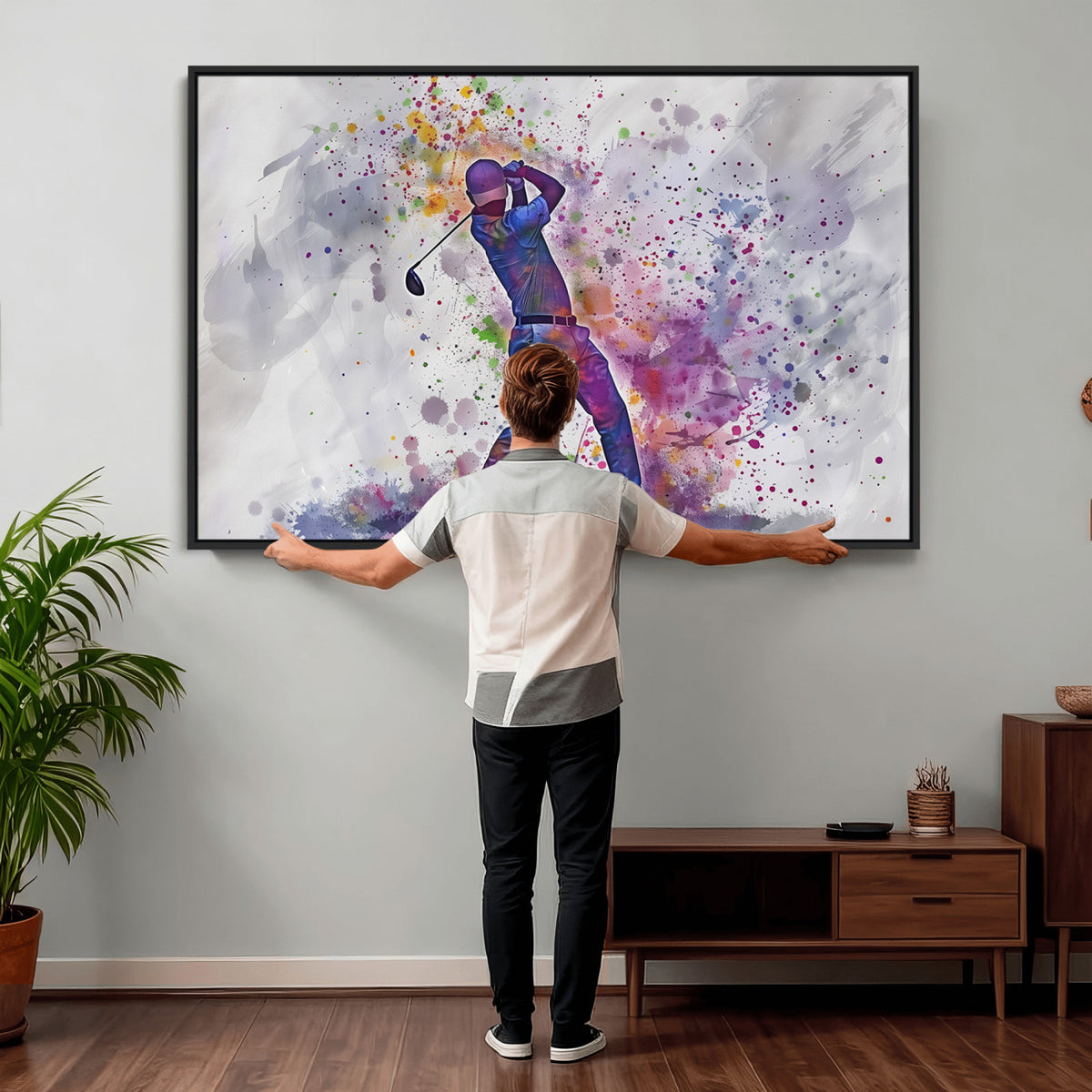 60116-MGV-CV-36X24 - Watercolor Golf Swing Wall Art Canvas Print, Vibrant, Framed and Ready to Hang