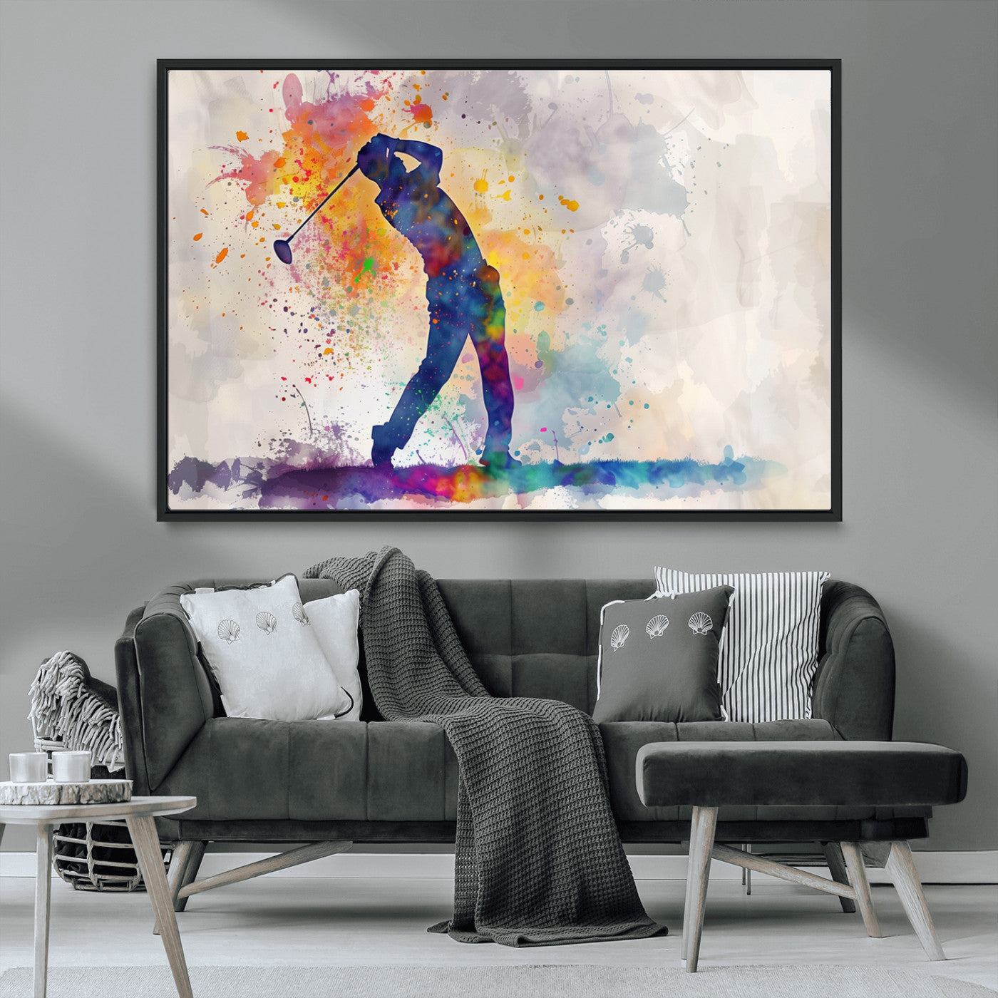 MGV-FC-36X24 - Watercolor Golf Swing Wall Art Canvas Print | Vibrant Abstract Golf Player Silhouette |