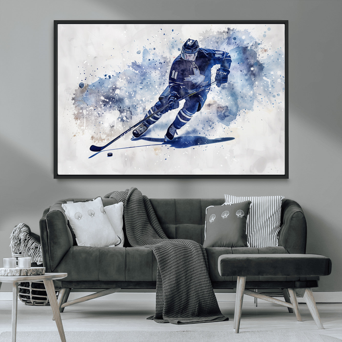 MGV-FC-36X24 - Hockey Player Wall Art Canvas Print - Sports-Inspired Watercolor Decor - Ready to Hang
