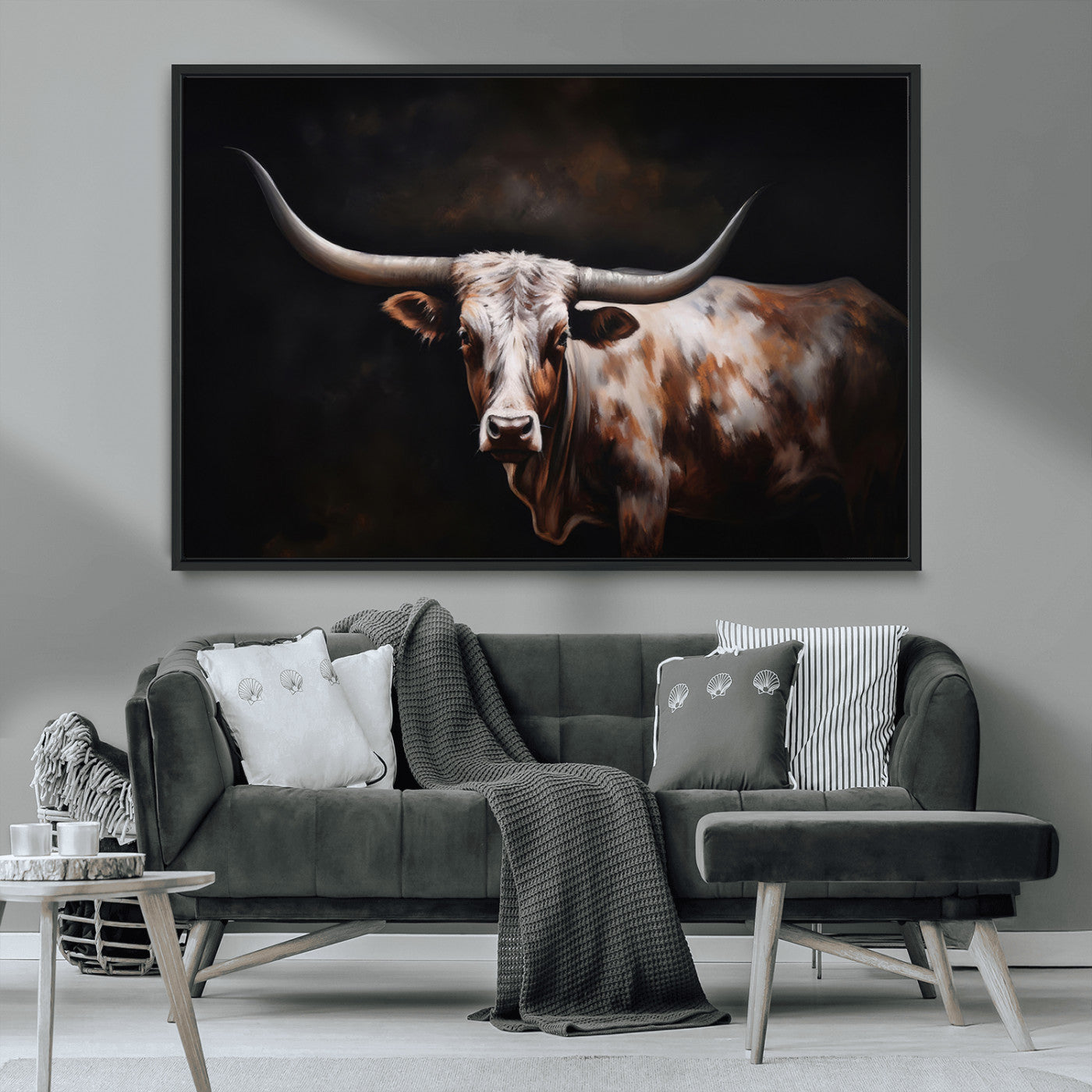 82543-MGV-CV-36X24-Texas Longhorn Wall Art Canvas Print | Western Ranch Decor | Bold Rustic Cattle Artwork | Ready to