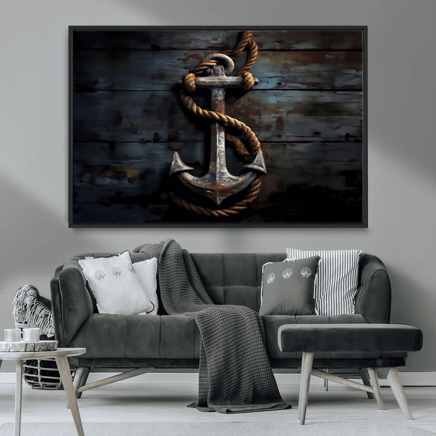 MGV-FC-36X24 - 3 Panel Grunge Abstract Anchor Wall Art Canvas Print Set