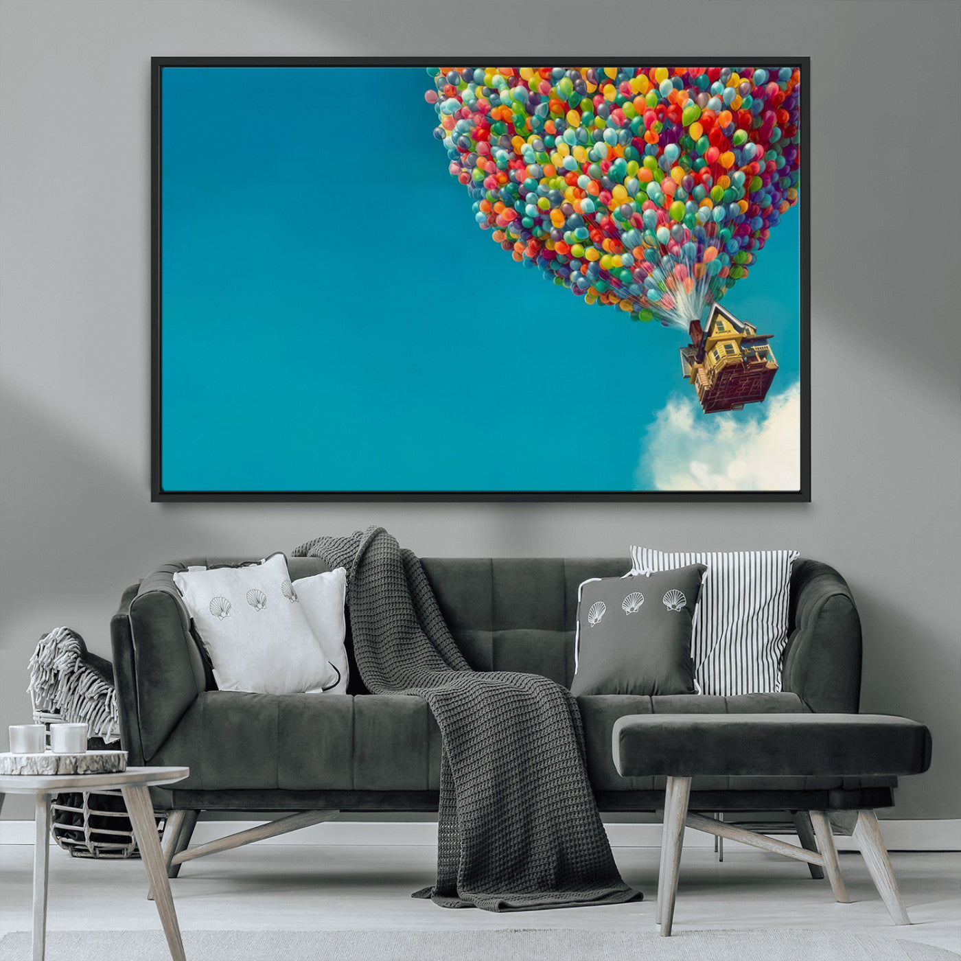 MGV-FC-36X24 - Carl Fredricksen, Up Movie Wall Art, Colorful Balloon House Art | Whimsical Wall Decor for Living