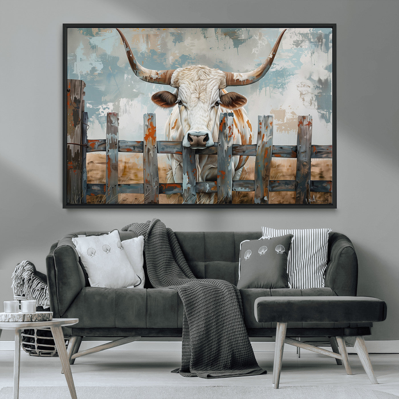 MGV-FC-36X24 - Vintage Cow Wall Art Canvas Print for Farmhouse Wall Decor Theme, Cattle Wall Art Print